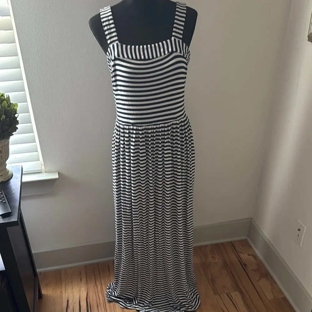 LOFT blue white striped maxi‎ dress Sz M